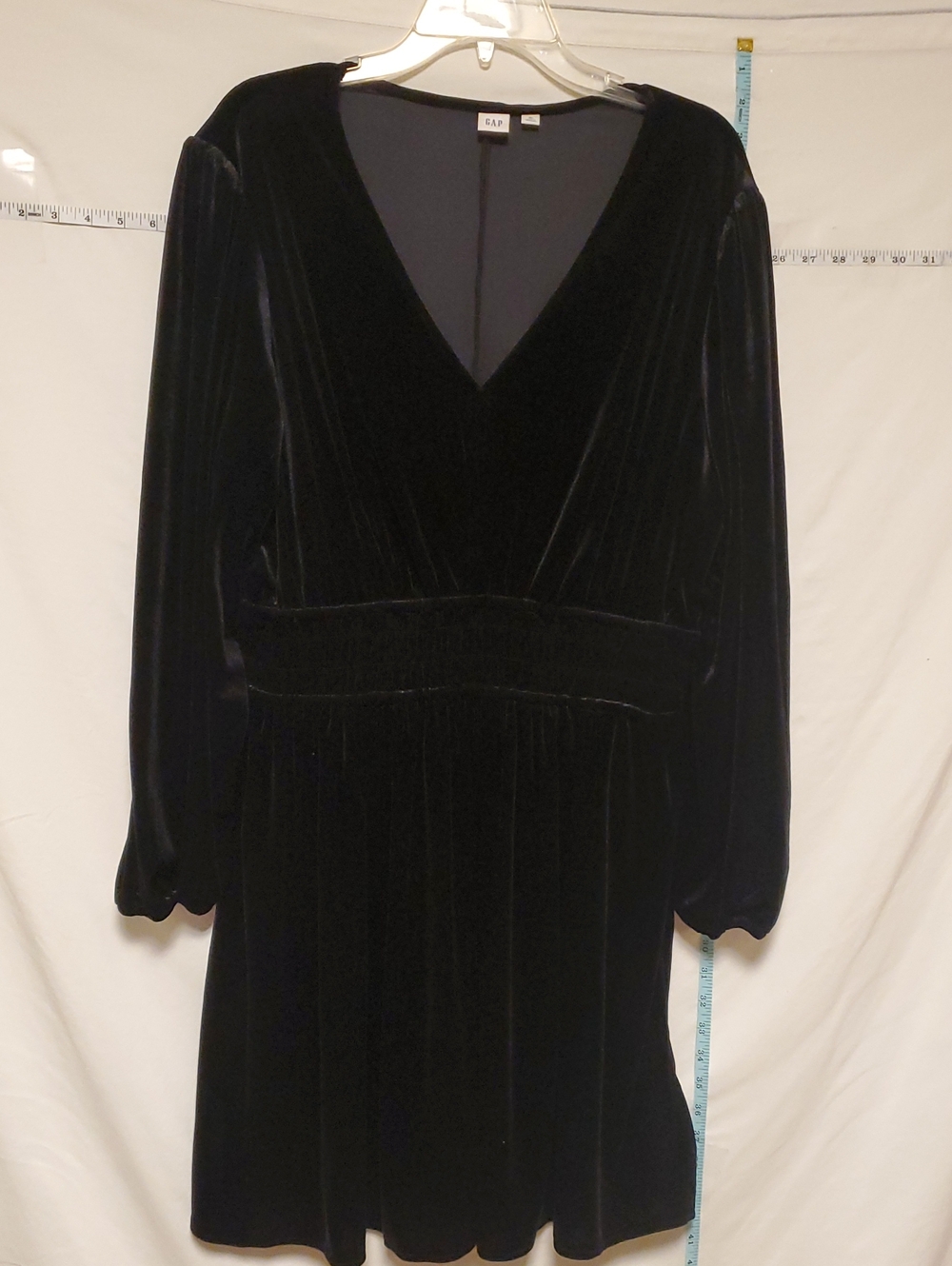 GAP Black Velvet Gathered Waist Bell Sleeve Dress XL Boho Witchy Whimsigoth
